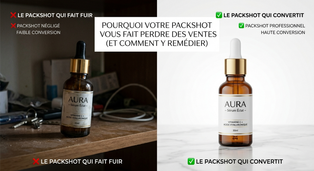 comparaison mauvais packshot produit versus packshot professionnel en studio